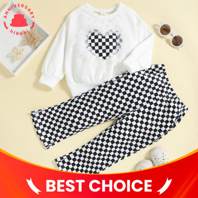 Toddler Heart-shaped Plaid  Sweater & Pants