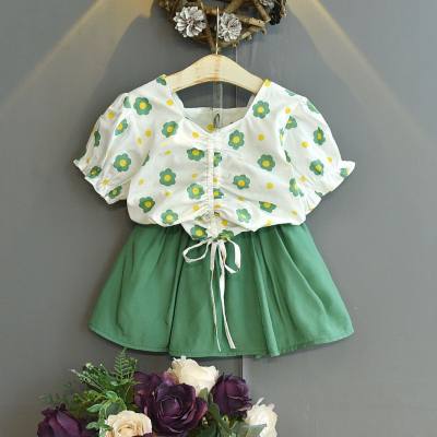 Girls suit summer new style printed short-sleeved top fashionable short skirt two-piece suit