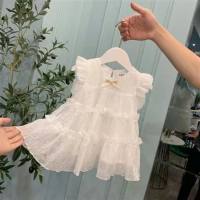 Girls new summer clothes baby girl princess dress small children dress baby dress thin style  White