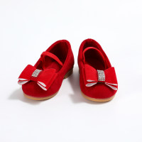 حذاء سهل الارتداء للبنات الصغار مزين بفيونكة بلون سادة  أحمر