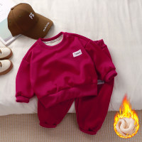2-teiliges einfarbiges Langarm-T-Shirt-Set für Kleinkinder und Jungen  rot