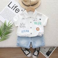 Baby summer casual fashion children's thin shirt short-sleeved suit shorts two-piece suit  White