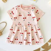 Baby clothes, girls and children's skirts ins pure cotton fashionable baby and children's clothing fruit girls' dress summer Korean version  Pink