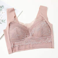 Solid Color Seamless Embroidery Bralette  Pink