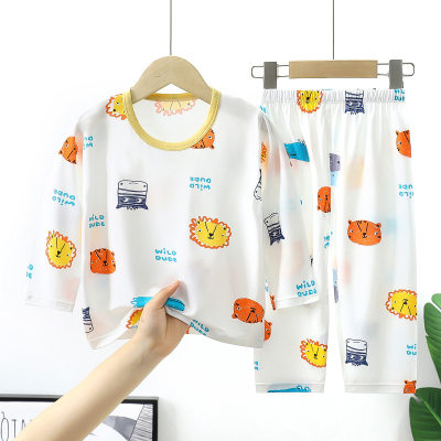 Pyjama en soie yoko à manches longues pour enfants, vêtements de climatisation, vêtements de maison, style fin d'été
