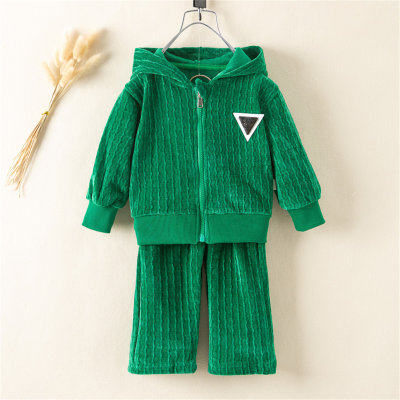 Toddler Girl Solid Ribbed Hooded Top & Pants