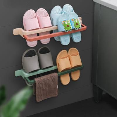 Slippers rack, shoe rack, punch-free bathroom storage artifact, drainable, foldable bathroom storage rack, wall-mounted home