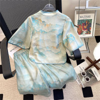 Girls summer Chinese style parent-child cheongsam two-piece suit  Green