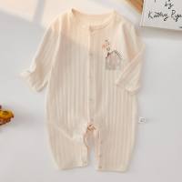 Baby clothes jumpsuit summer thin bottoming newborn baby crawling suit male boneless long-sleeved newborn clothes  Beige