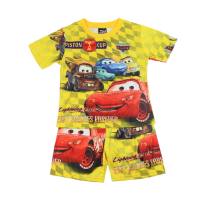 Costume d'été à manches courtes pour garçons, nouveau style, costume de voiture imprimé complet pour enfants  Jaune