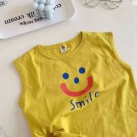 Pure cotton boys and girls vest T-shirt summer new children's tops casual  Yellow
