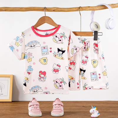 Home clothes daily pajamas sweet cartoon short-sleeved thin style little girl air-conditioning home clothes suit