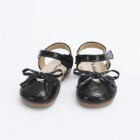 Toddler Girl Solid Color Sequin Bowknot Decor Velcro Shoes  Black