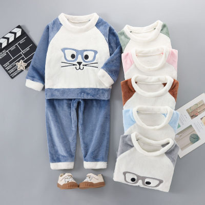 2-piece Toddler Boy Color-block Cat Style Plush Top & Matching Pants