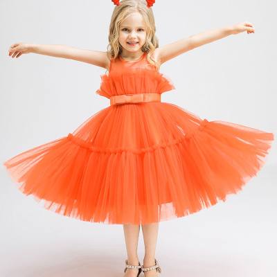 Toddler Girl Solid Color Bowknot Decor Mesh Patchwork Princess Dress