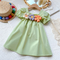Toddler Girls Sweet Daily Floral Decor Solid Color A-line Skirt  Green