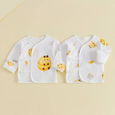 Neugeborenen-Halbrücken-Kleidung für alle vier Jahreszeiten, Säuglingskleidung aus reiner Baumwolle, doppellagige Oberteile zum Schutz des Bauchs