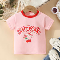 Toddler Girl Pure Cotton Letter and Cherry Printed Short Sleeve T-shirt  Pink