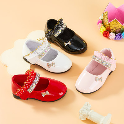 Zapatos de tacón bajo con fondo suave y diamantes de imitación elegantes para niña pequeña