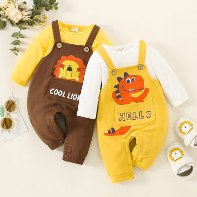Baby Solid Color Long-sleeve T-shirt &  lion Printed dungarees