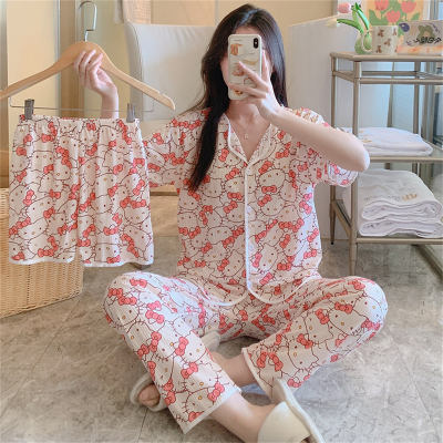 Conjunto de pijama feminino de 3 peças com estampa Hello Kitty