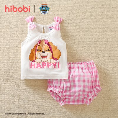 hibobi×PAW Patrol  Baby Girl Cartoon Print Sleeveless Knitted  Cotton  T-shirt and  Pants Set