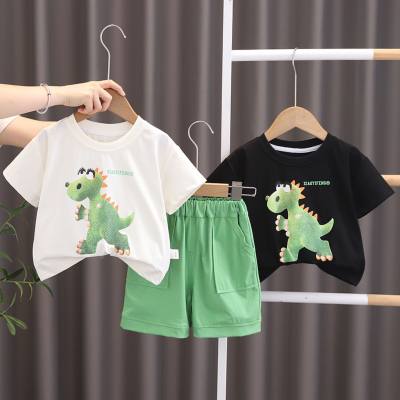 Summer outerwear for infants and young children, fashionable big dinosaur round neck short-sleeved thin suit, trendy cool boy summer suit