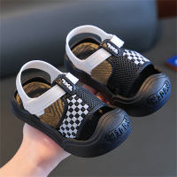 Children's plaid Velcro soft-soled sandals  White