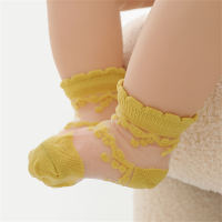 Girls' Solid Color Mesh Patchwork Socks  Yellow