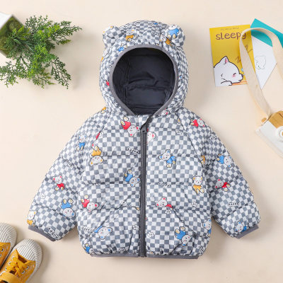 Toddler Boy Plaid and Bear Print Style Hooded Zip-up Cotton-padded Jacket