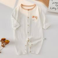 Baby clothes jumpsuit summer thin bottoming newborn baby crawling suit male boneless long-sleeved newborn clothes  White