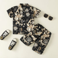 Toddler Boy Casual Eleguard Floral Shirt & Shorts  Black