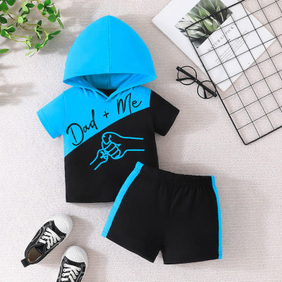 New printed color-blocked hooded sweatshirt + trousers two-piece set casual sports hot style infant and toddler 5 colors 2024 summer