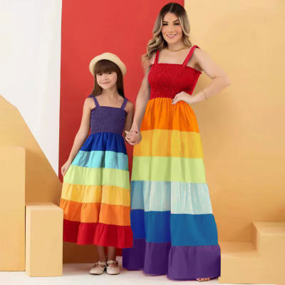 Mom Baby Clothes Sweet Stripes Sleeveless Long Dress