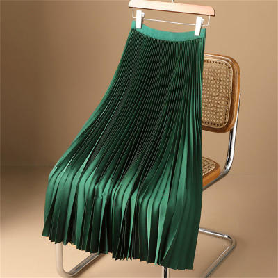 Satin pleated skirt plus size versatile skirt