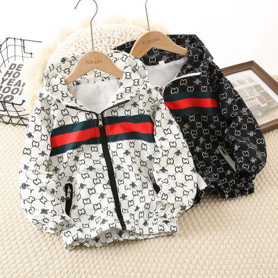 Kid Boy Color-block Allover Graphic Printed Hooded Zip-up Jacket