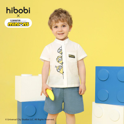Minions × hibobi Tuta bianca stampata per neonato e pantaloncini di jeans