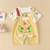 Roupas de bebê verão fino recém-nascidos meninos e meninas roupas de verão bonito macacão de manga curta  Amarelo