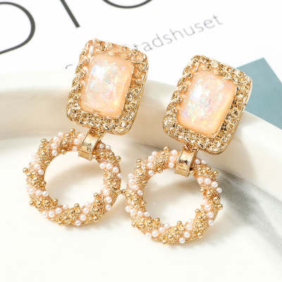 Women Pearl Decor Gemstone Earrings