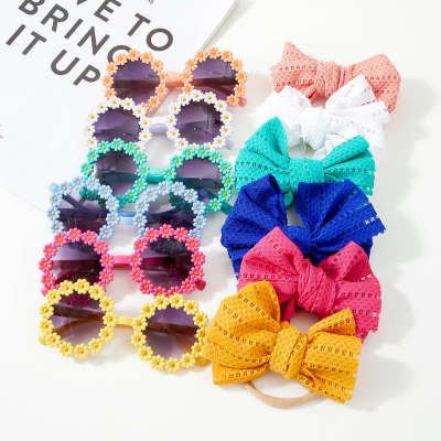2-teiliges Bowknot Headwrap für Kinder & passende Sonnenbrille im Gänseblümchen-Stil