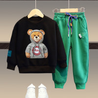 2-piece Kid Boy Cartoon Bear Printed Sweatshirt & Pants  Black