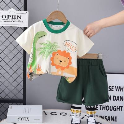 New summer suit for boys children's cartoon T-shirt short-sleeved casual shorts two-piece suit baby pure cotton clothes trendy