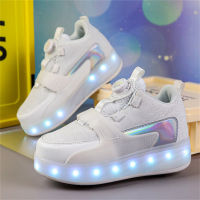 Children's four-wheel detachable lighted Heelys roller skates (with charging cable included)  White