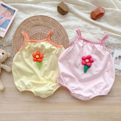 Baby summer jumpsuit, fashionable baby girl, super cute and cute flower sling bag fart clothes, thin harem for infants and young children