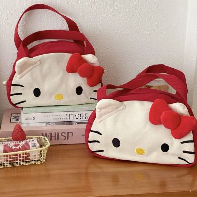 Red kitty cat handbag cartoon girlish Japanese cute wash bag portable cosmetic bag canvas bag