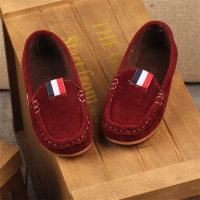 Children's flat solid color non-slip leather shoes  Burgundy