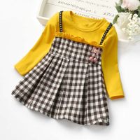 Toddler Girls Sweet Plaid Color-block Bowknot Decor Dress  Yellow
