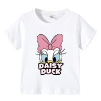Camiseta de manga corta con dibujos animados de bebé para niños, de algodón puro, Daisy Duck, verano 2024, tops de nuevo estilo para niños y niñas pequeños y medianos  Blanco