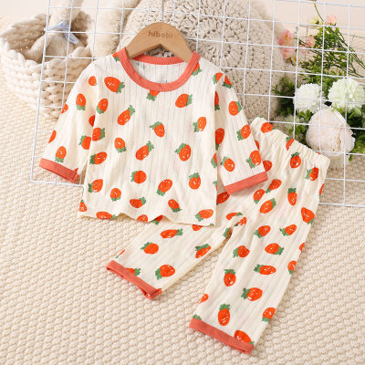Camiseta de manga larga con estampado de fresas de algodón puro para niña pequeña de 2 piezas y pantalones a juego