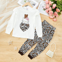 Girls' Long Sleeve Cow Print Home Clothes Set  White